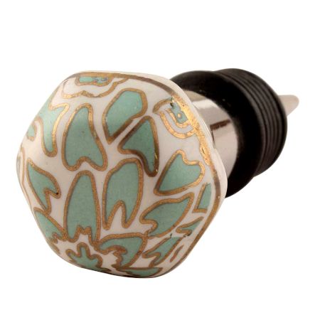 Sea Green Hexagon Small Ceramic Wine Stopper